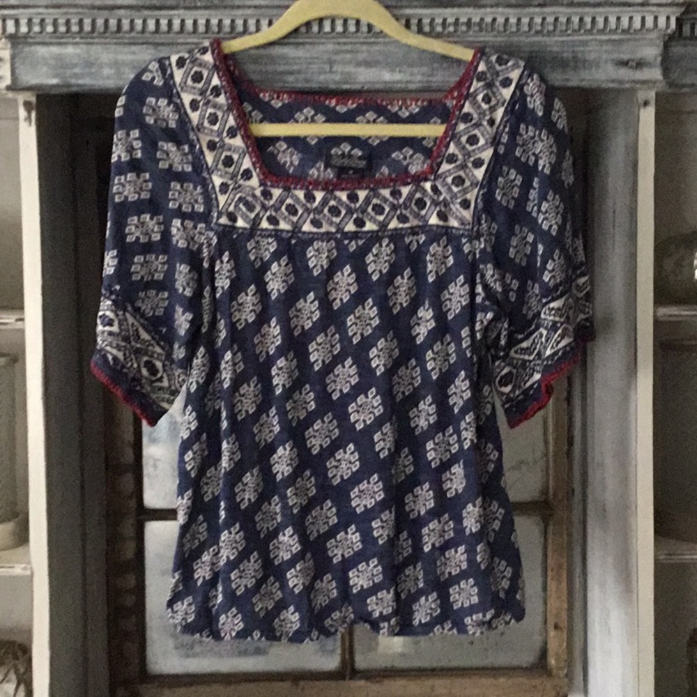 Lucky Brand Boho Short Sleeve Top SZ M EUC